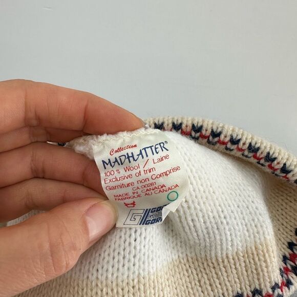 Vintage 70’s Mad Hatter Cream Fair Isle 100% Wool Knit Bobble End Beanie - Picture 5 of 5